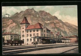 AK Glarus, Bahnhof, 1913