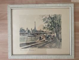Vintage gezeichnetes Bild von der Landschaft von Paris