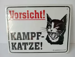 Blechschild Vorsicht Kampfkatze 22x17 cm