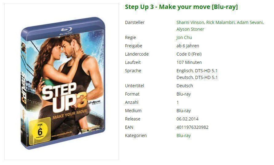 Tutti i DVDs: Step Up 3 - Blu-Ray – Usato da Buchrain venduto da Sssschaller