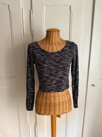 Langarmshirt schwarz-weiss meliert S