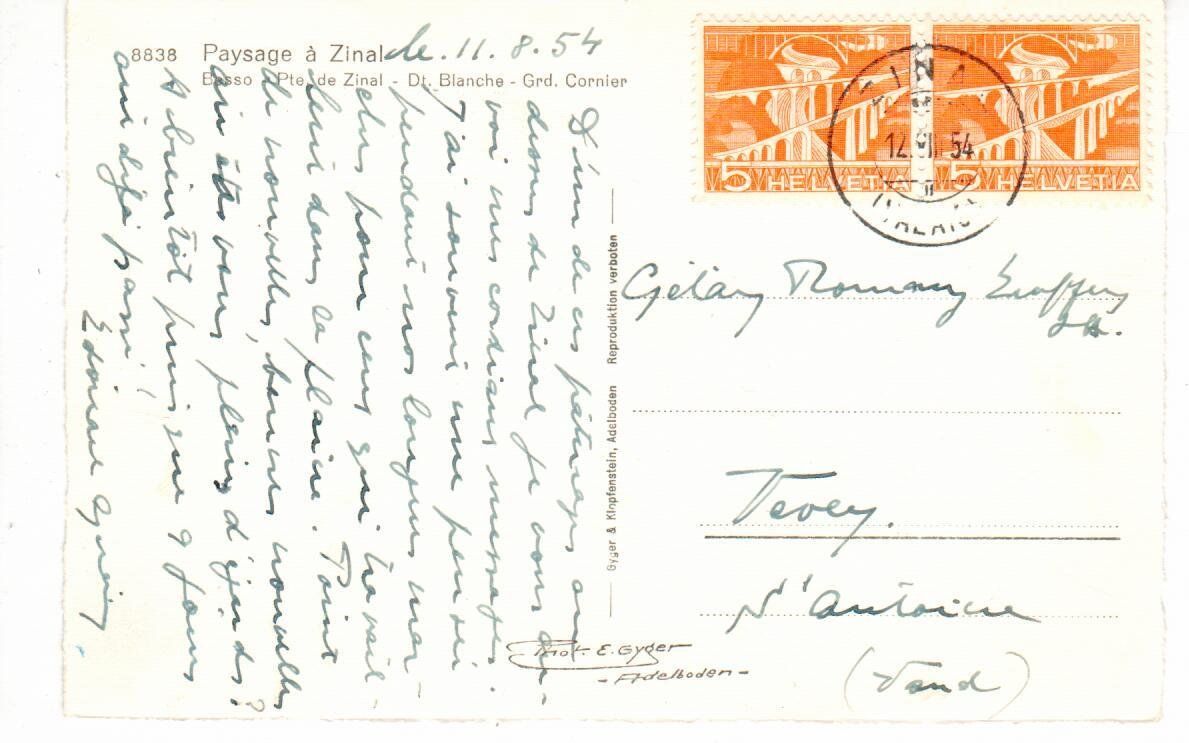 Cartes postales: Paysage à Zinal 1954 – D'occasion à Wolhusen par Curver9 1