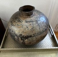 Vanoli Grosse Vintage Bodenvase Metall Antik Optik