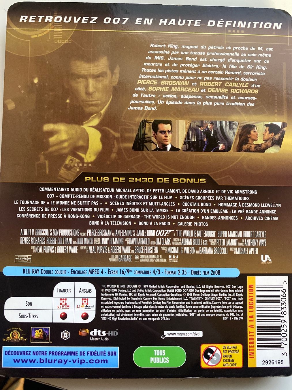 Tutti i DVDs: JAMES BOND - LE MONDE NE SUFFIT PAS - bluray – Usato da Le Brassus venduto da cinema13 1