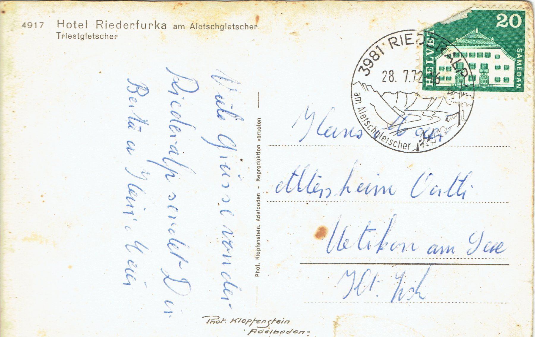 Ansichtskarten: Riederfurka VS,  um 1970 – Gebraucht aus Otelfingen von Schmitte9 1