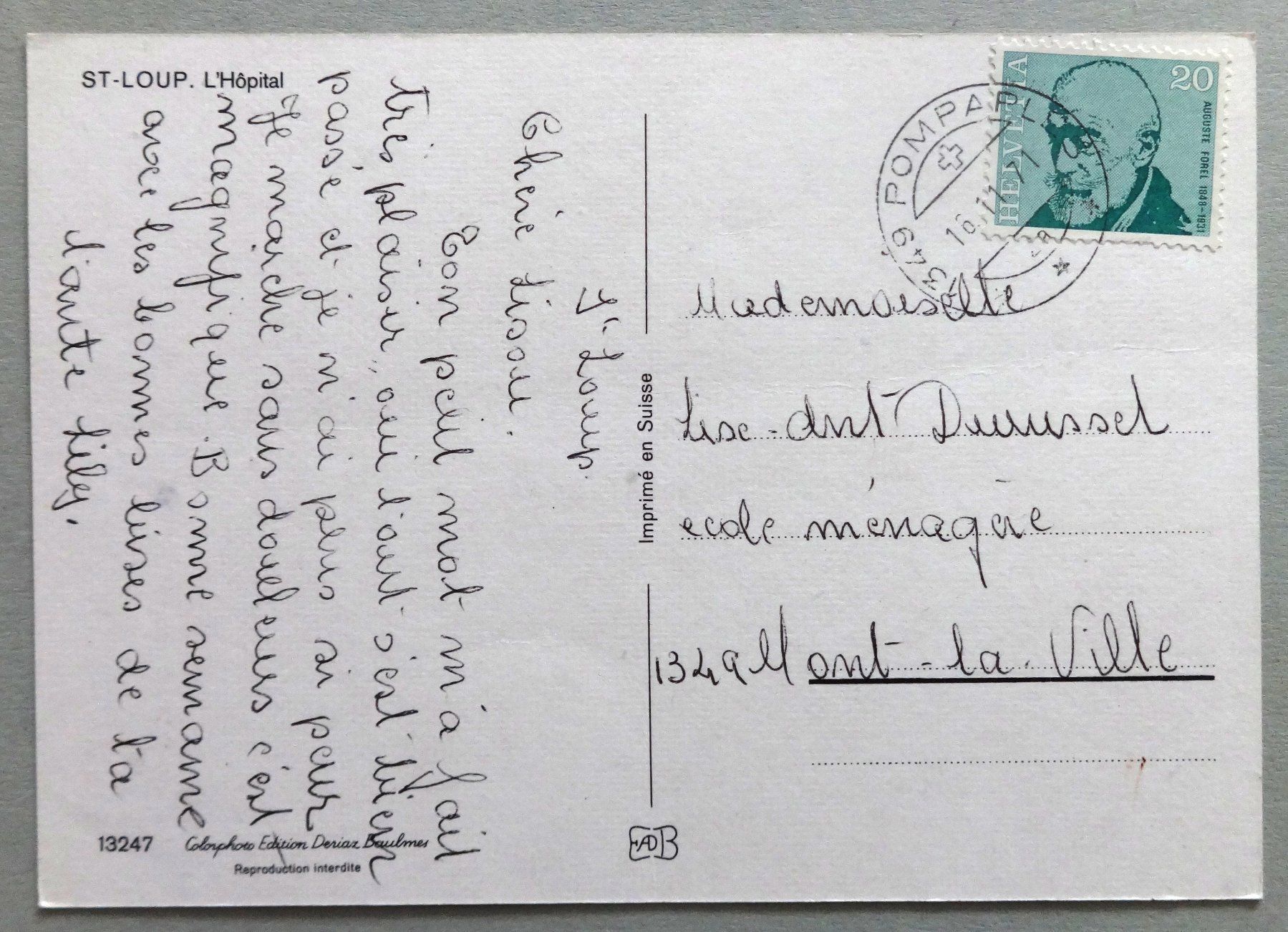 Cartoline postali: St-Loup - L' Hôpital – Usato da Fétigny venduto da Billy2miny 1