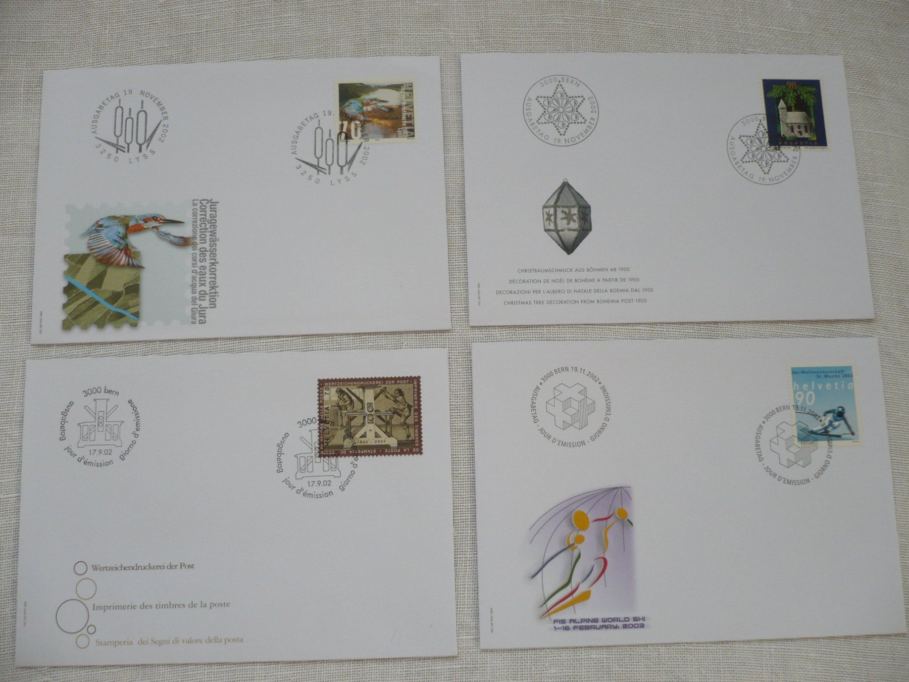 Alle Briefmarken: 2002 4 FDC SBK 1067 - 1068, 1071 - 1072 – Gebraucht aus Zürich von saltandpepper008