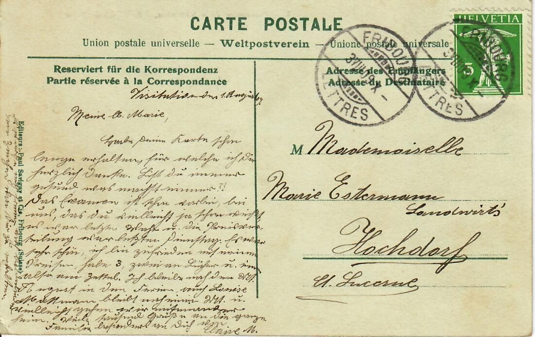 Ansichtskarten: Fribourg – Gebraucht aus Hochdorf von Ziegel-16 1