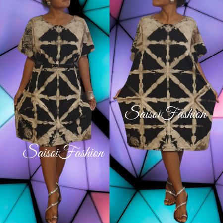 Sommer Black Batik Tunika T-Shirt Kleid100%Baumwolle  S-XXL