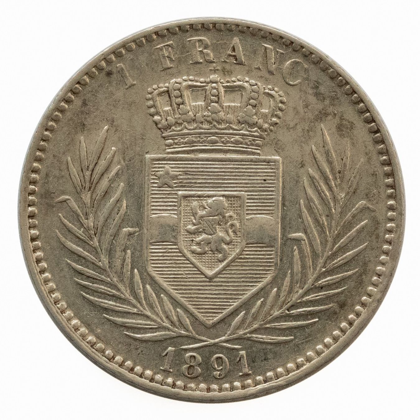 Tutti le monete: Belgian Congo 1 Franken 1896 Leopold II Silber – Usato da Rotkreuz venduto da num_6343