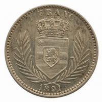 Belgian Congo 1 Franken 1896 Leopold II Silber