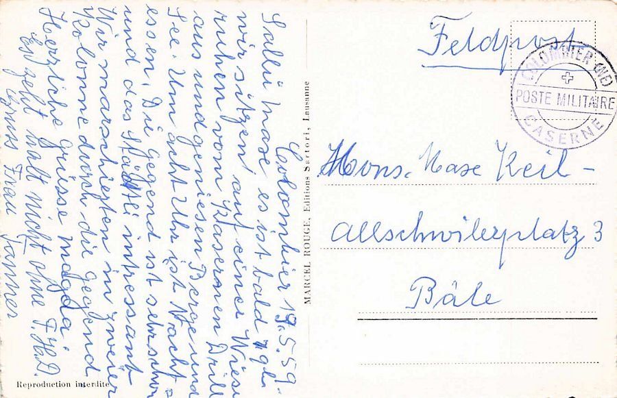 Cartoline postali: Colombier, le Château, circulée 1959 poste militaire – Usato da Frauenfeld venduto da POML 1