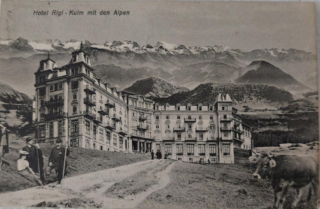 Cartoline postali: RIGI-KULM - Hotel mit den Alpen - 1909 – Usato da Delémont venduto da Domdom1