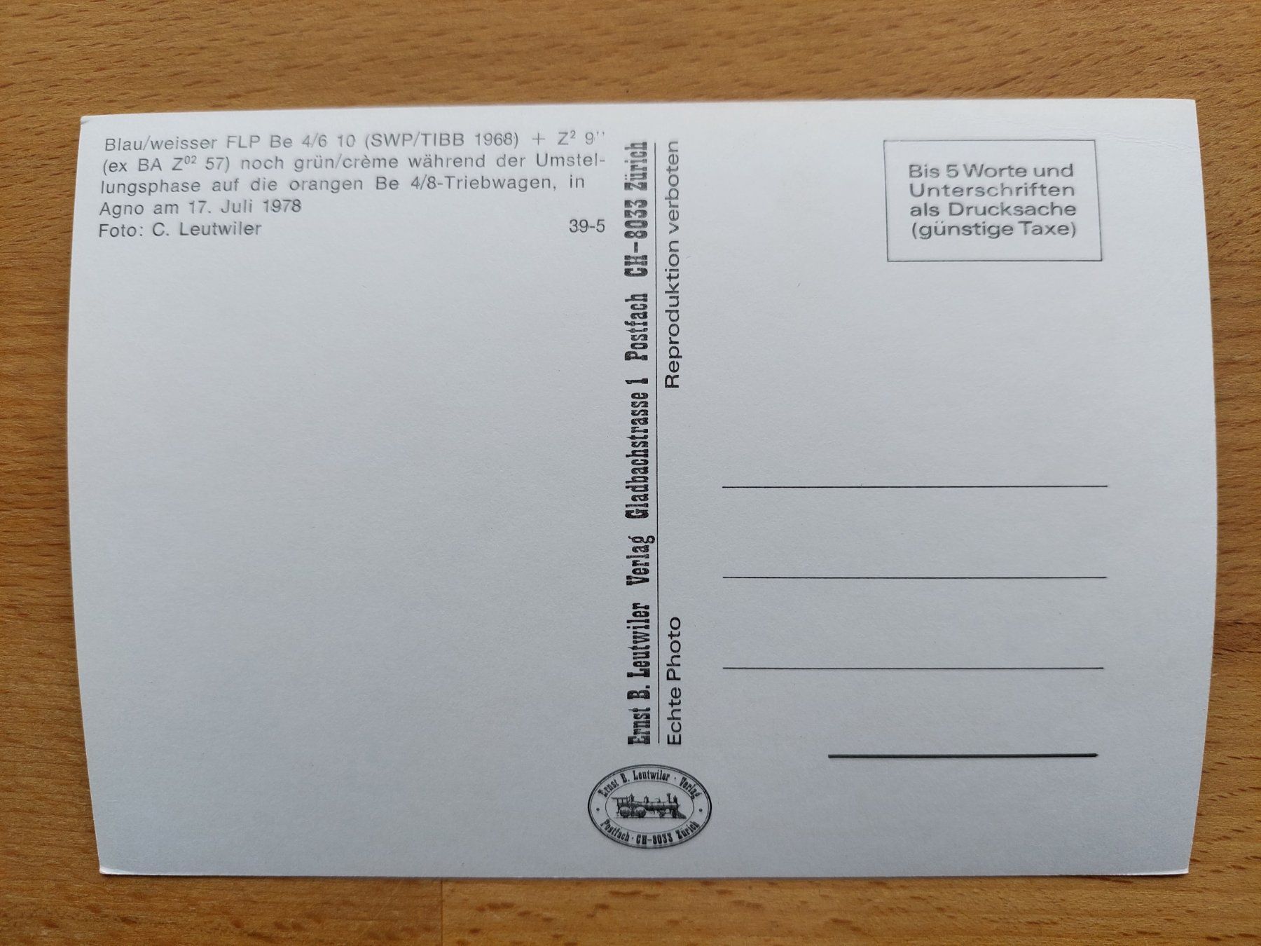 Cartoline postali: AK Bahn FLP Be – Usato da Obfelden venduto da Foto_Bild_Kunst_Buch 1