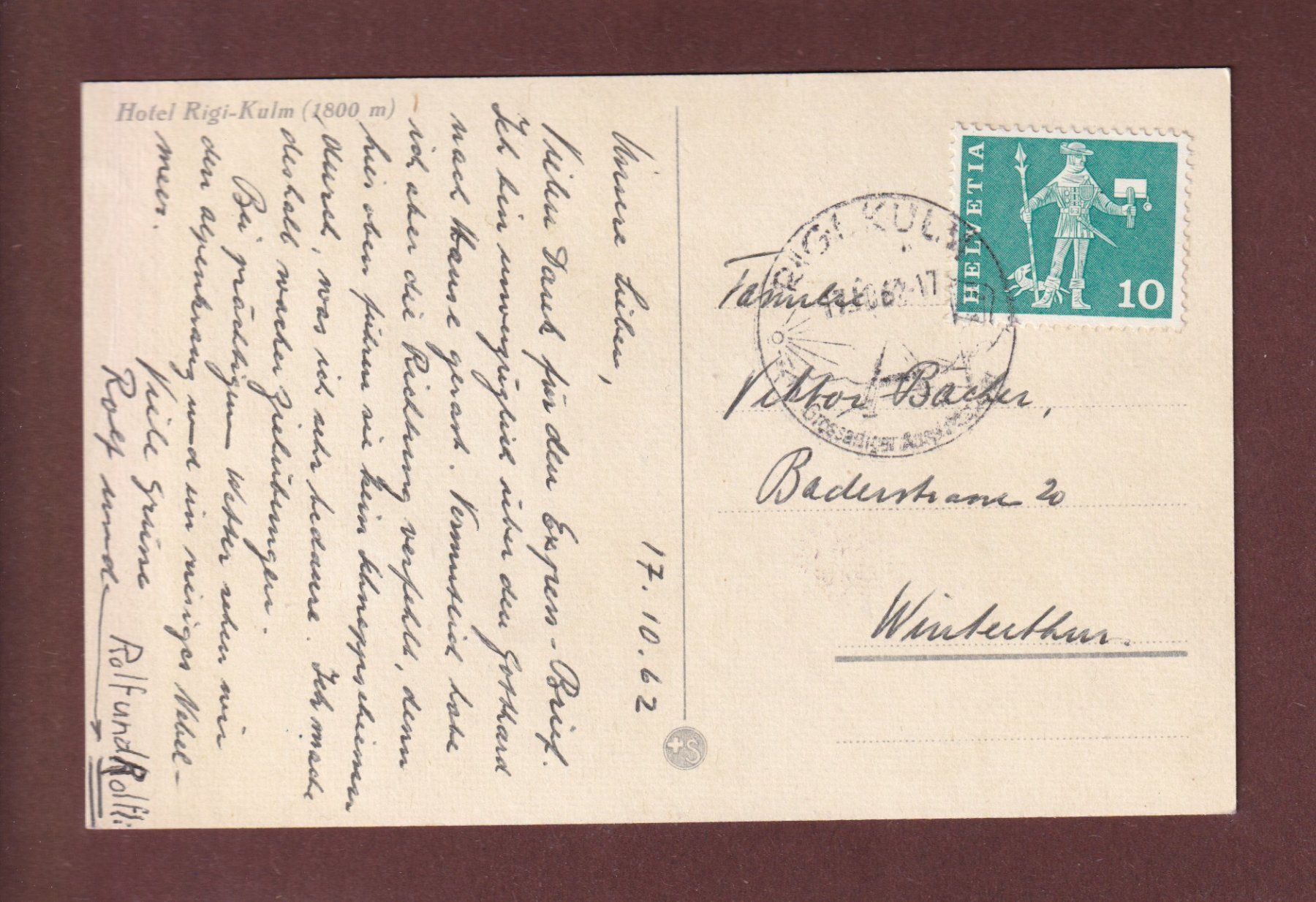 Cartes postales: Hotel RIGI-KULM - 1962 – D'occasion à Pully par nicecards-shop 1