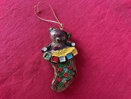 Ornement de Noël - Chausette ourson - Cloisonné