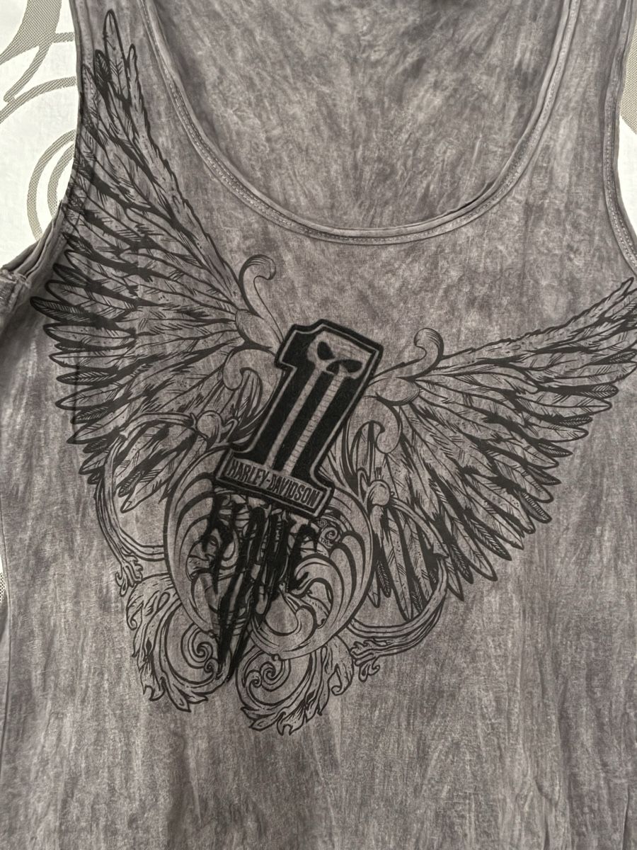 Top: Harley Davidson Top, grau mit Flügel – Nuovo (secondo la descrizione) da Dietikon venduto da ebegab