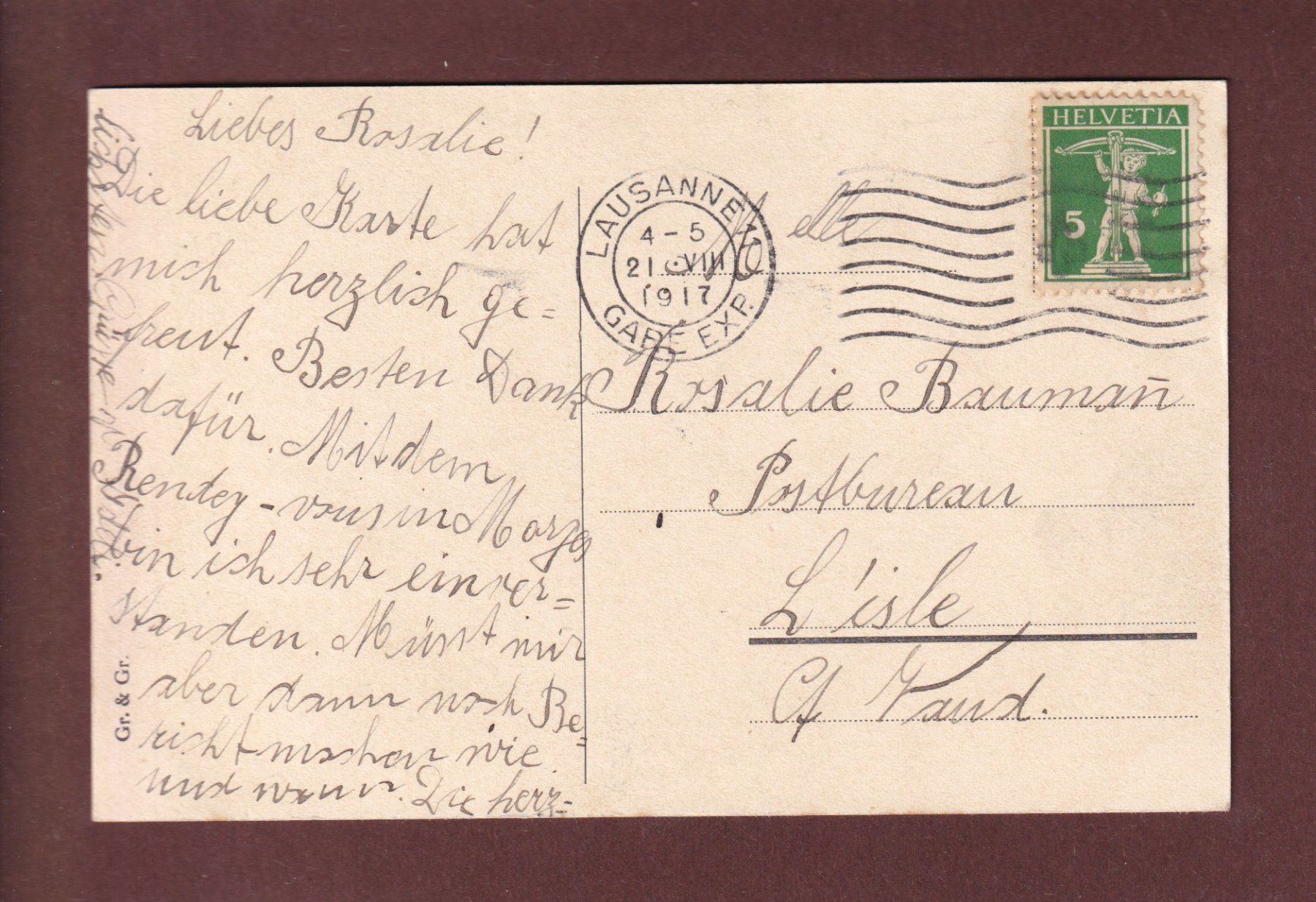 Ansichtskarten: LAUSANNE - Banque Cantonale - Tram - 1917 – Gebraucht aus Pully von nicecards 1
