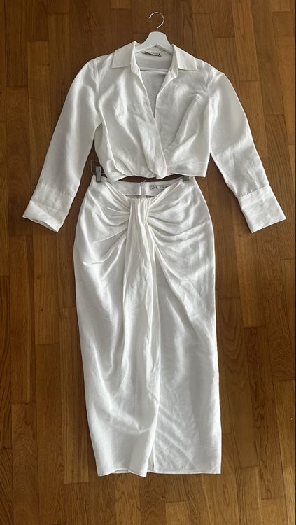 Zara White Linen Blend Co-ord Set, Skirt & Top (Neu (gemäss ...