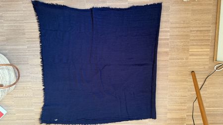 Navy Blue Cotton Scarf with Fringes
