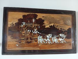 Grosses Holzintarsie-Bild (Krishna & Arjuna) - 780 x 470 mm