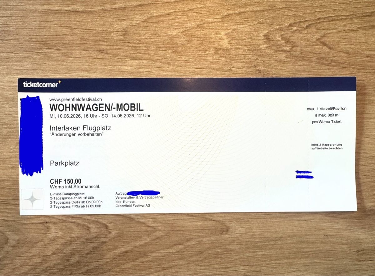 Biglietti: Greenfield Womo Ticket – Nuovo (secondo la descrizione) da Bütschwil venduto da kim0410