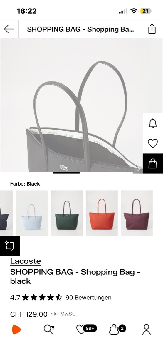Lacoste Borse da donna: Schwarze Lacoste Shopper Bag gross – Usato da Opfikon venduto da acoaee 2