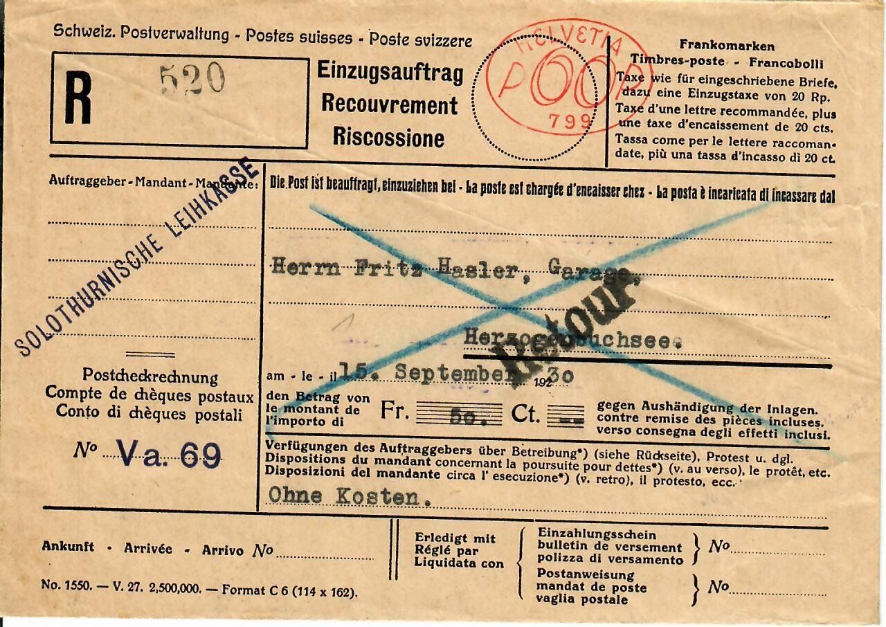 Tutti i francobolli: R - Brief, Solothurnische Leihkasse - nach Herzogenbuchsee – Usato da Hochdorf venduto da Ziegel-16