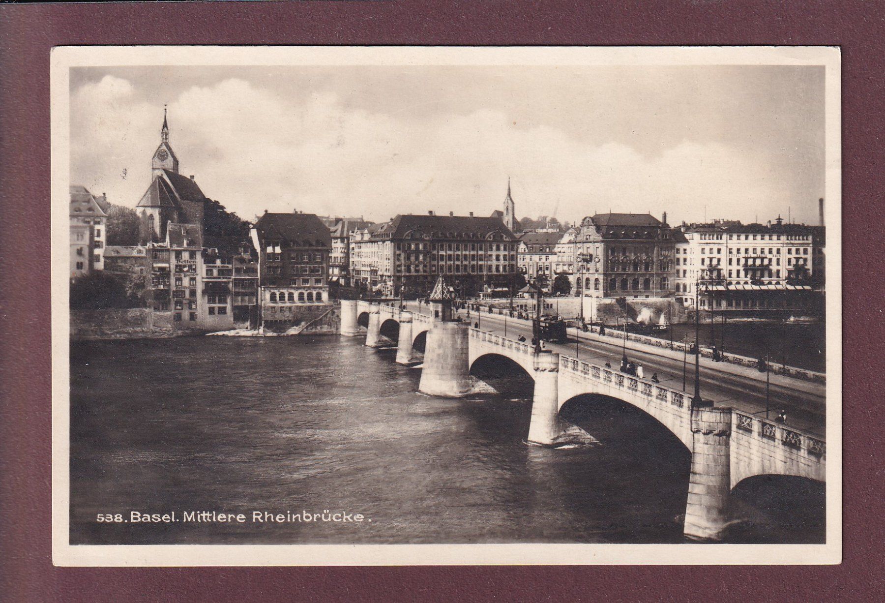 Ansichtskarten: BASEL - Mittlere Rheinbrücke - 1928 – Gebraucht aus Pully von nicecards