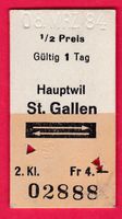 KARTON BILLETT, HAUPTWIL - ST.GALLEN, 2.KLASSE, RETOUR, HALB