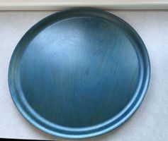 Vintage Holz Tablett blau rund guter Zustand