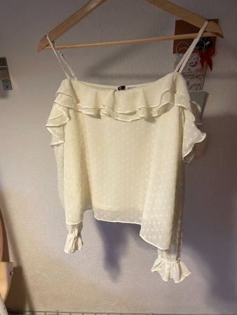 Verspielte H&M Weisse Schulterfreie Bluse Gr. 38, langärmig