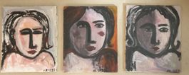 3 Portraits Gemälde mit Monogramm