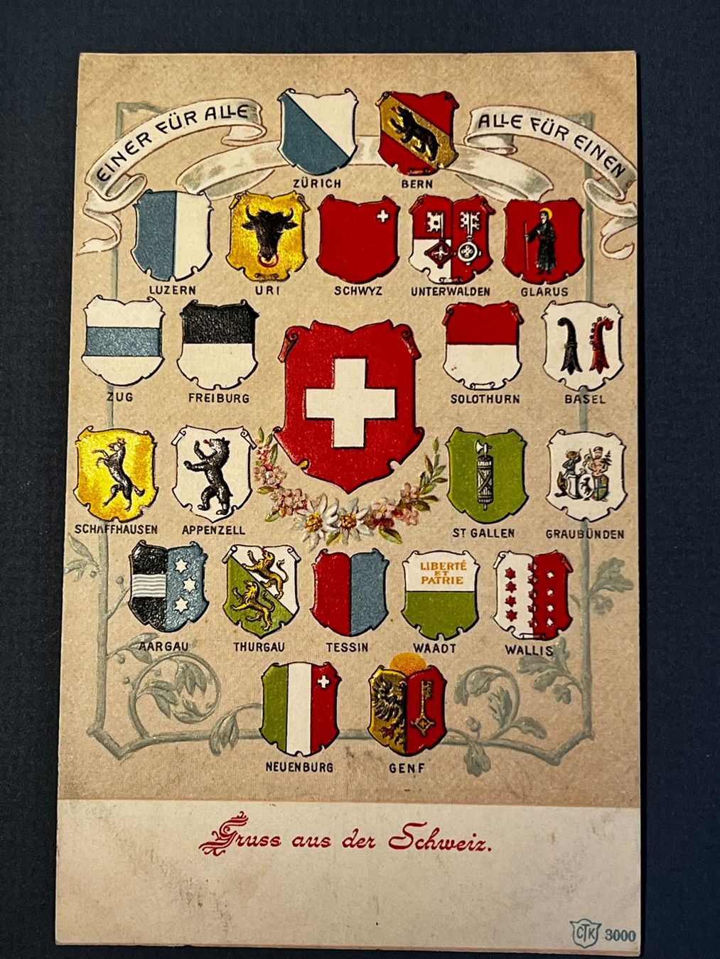 Cartoline postali: 2 AK (ca. 1900) Schweizer Wappen  + Canton de Vaud – Usato da Ebikon venduto da altiplano 1