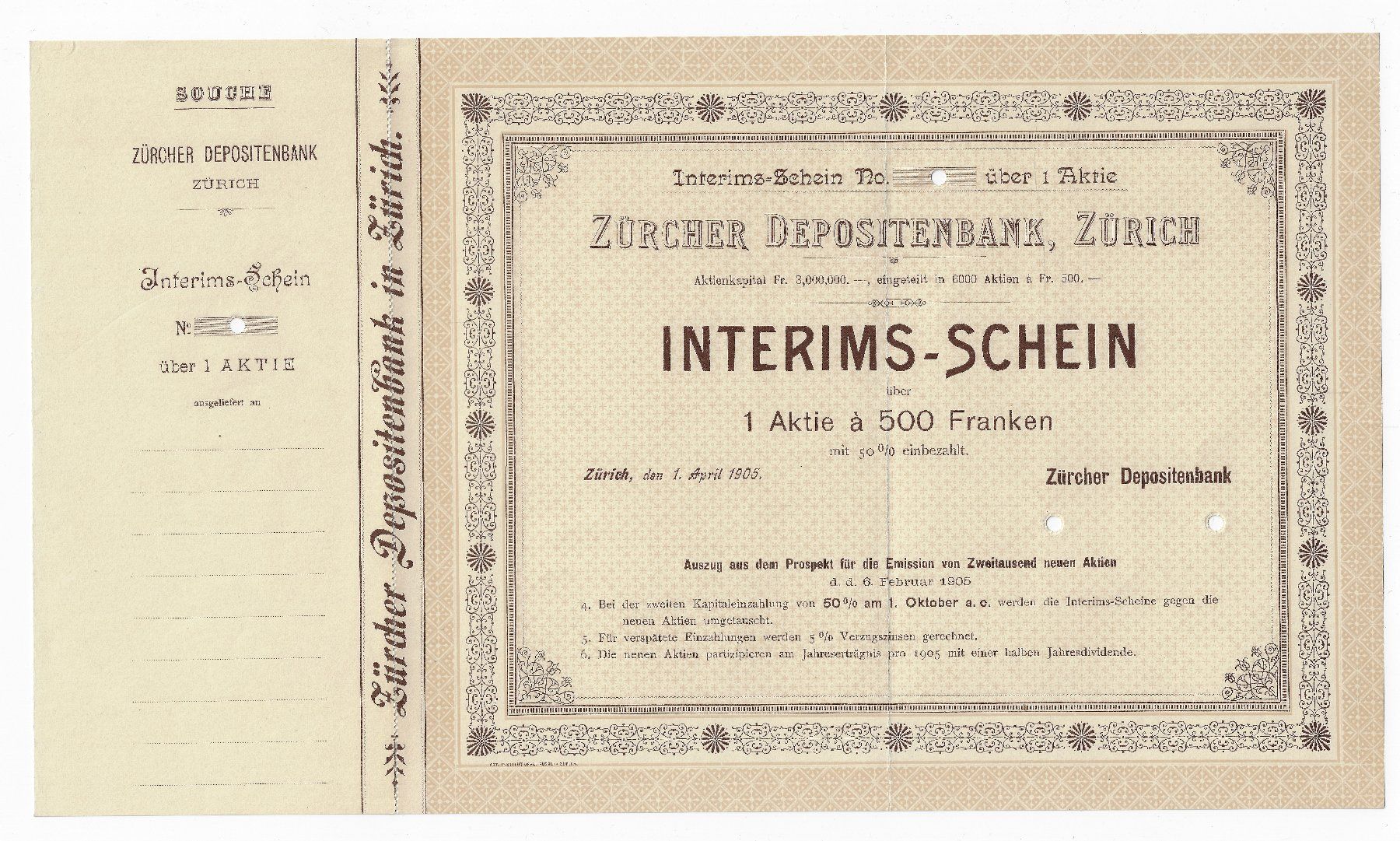 Documenti: Zürcher Depositenbank - Interims-Schein – Usato da Balsthal venduto da Palcivalle