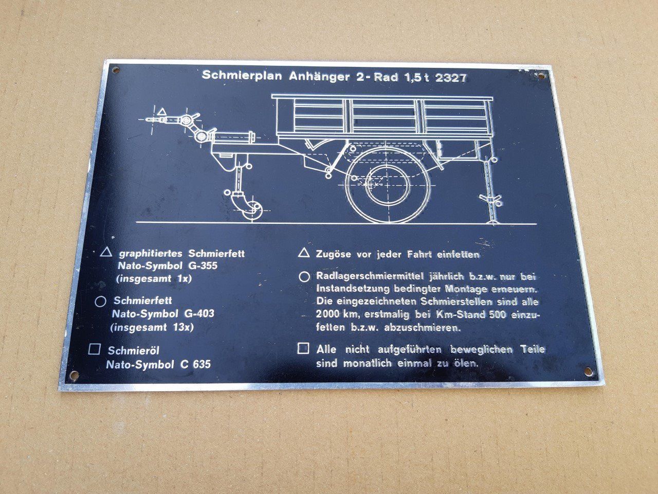 Insegne: Aluminium Schild Schmierplan Anhänger – Usato da Dürnten venduto da Bachtel84