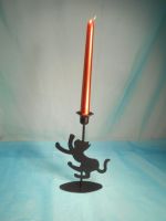 Kerzenständer, Katze, Metall, schwarz, L: 22cm