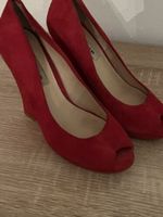 Dune Ladies Red Suede Peep Toe Wedge Shoes Size 36