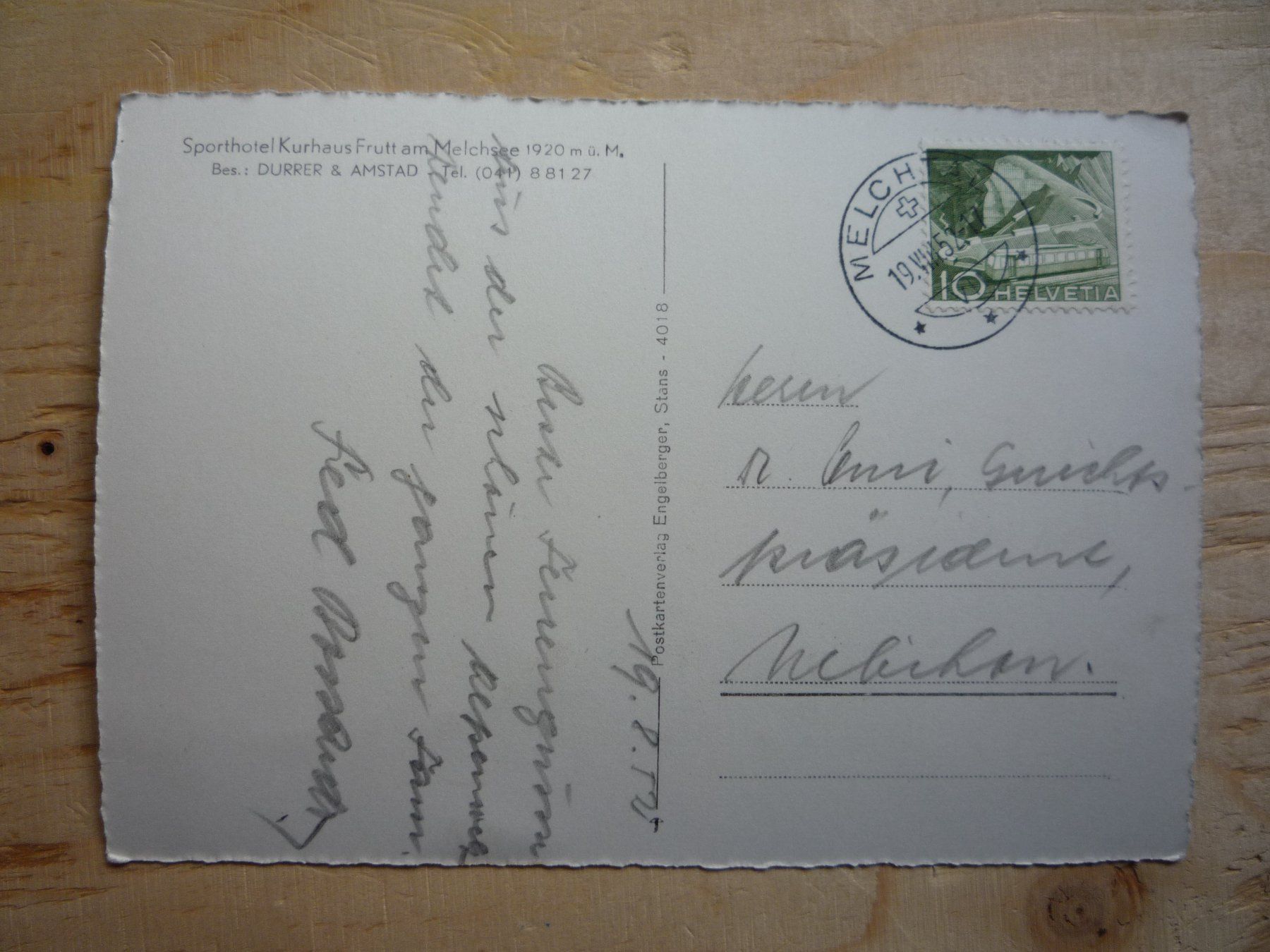 Cartoline postali: Frutt am Melchsee, 19.VIII.52 – Usato da Rieden SG venduto da Brockehuesli 1