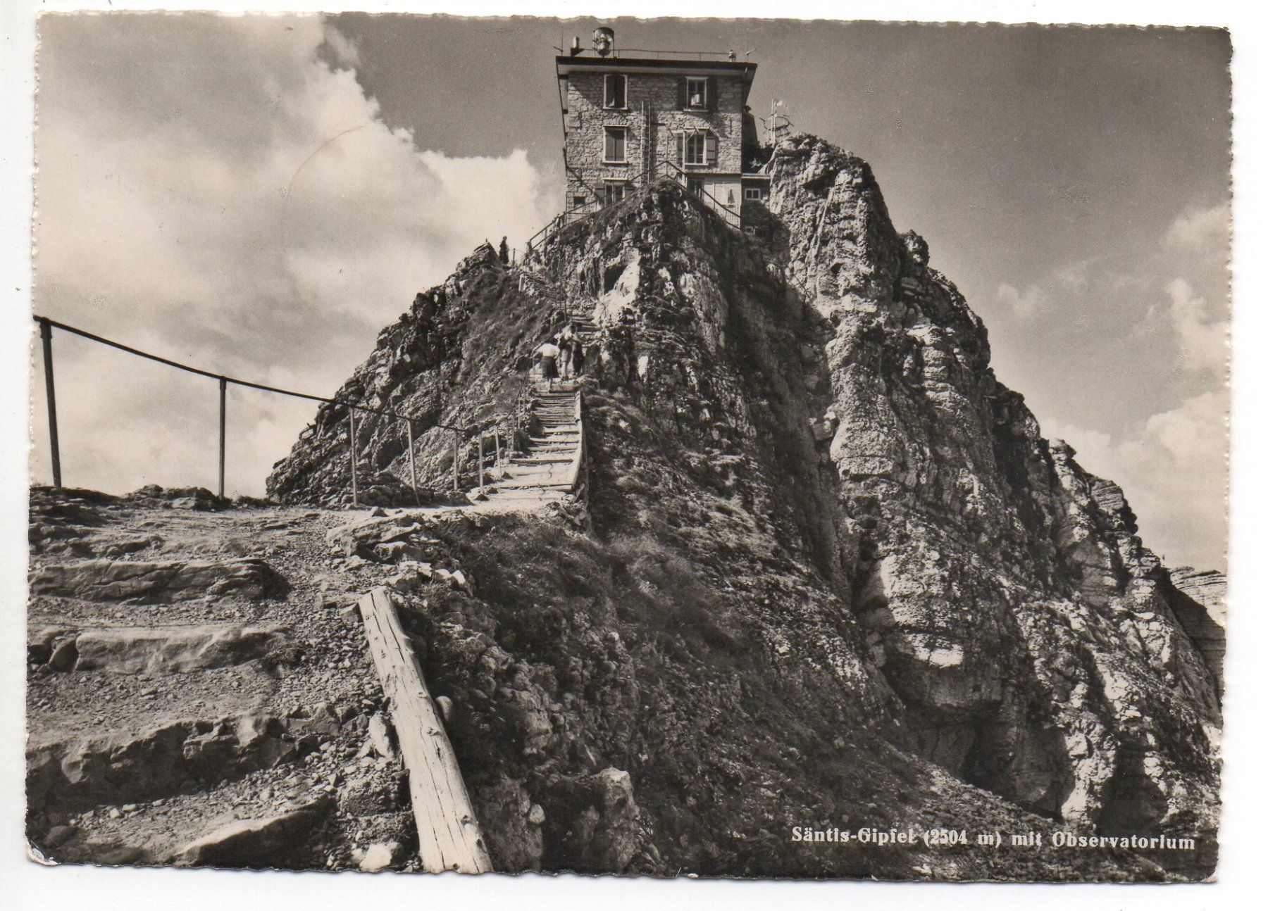 Cartoline postali: SÄNTIS-GIPFEL mit Observatorium - Stempel Berghotel – Usato da Jona venduto da philajona