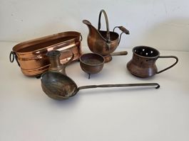 Kupfer Konvolut 6 teilig - Kohlenschütte Kelle - Vintage