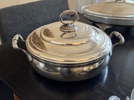 Deckel Servierplatte mit Pyrex Einsatz - versilbert
