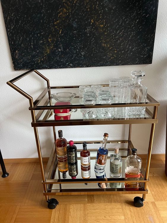 Servierwagen Barwagen Mit Glasplatten - Chrom Design 73x38x74cm