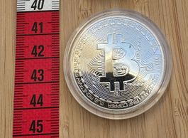 silberne Bitcoin Münze, BTC Coin, Metallmünze, Souvenir