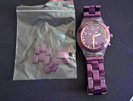 Swatch Irony Diaphane Uhr Lila Aluminium gebraucht