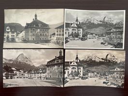 SCHWYZ Hauptplatz, Rathaus, Mythen, OLDTIMER AUTOS, 4 AK