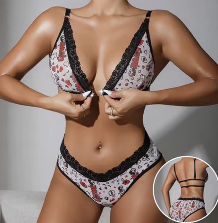 Completo intimo romantico con pizzo nero - Taglia M