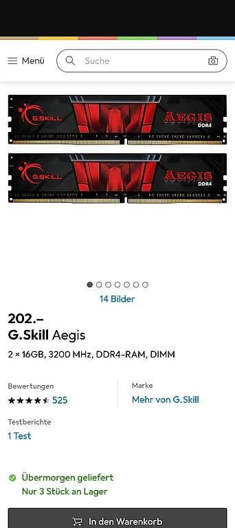G.Skill Memoria / RAM: DDr 4 Ram 2x16Gb G.skill Aegis – Nuovo (secondo la descrizione) da Hergiswil LU venduto da bonbon83