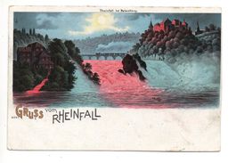 Litho SCHAFFHAUSEN Gruss vom Rheinfall bei Beleuchtung, Bahn
