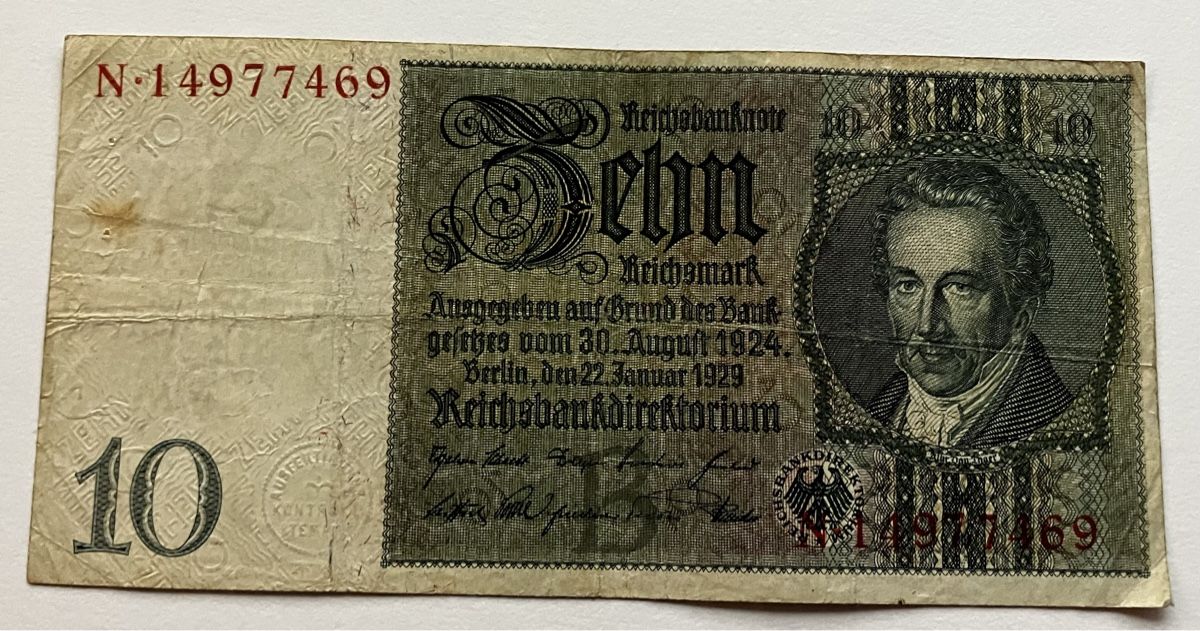 Banconote: Deutschland 10 Mark 1929 – Usato da Algetshausen venduto da Carrhard